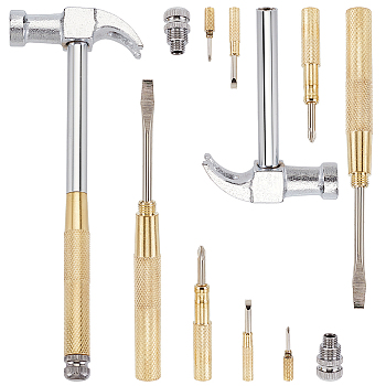 Brass & Iron Hammer Set, 6-in-1 Multi-Functional Screwdriver, Golden, 19.9x7.1x1.9cm