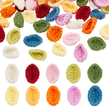 60Pcs 10 Colors Handicraft Milk Cotton Knitting Leaf Ornament Accessories, for DIY Costume, Hat, Bag, Mixed Color, 30~35x23~26x5~7mm, 6pcs/color