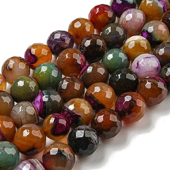 Faceted Natural Banded Agate Beads Strands, Round, Dyed & Heated, Saddle Brown, 12mm, Hole: 1.6mm, about 31pcs/strand, 14.76''(37.5cm)