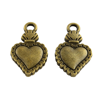 Tibetan Style Alloy Pendants, Cadmium Free & Nickel Free & Lead Free, Sacred Heart, Antique Bronze, 21x12x3.5mm, Hole: 2.5mm, about 540pcs/1000g