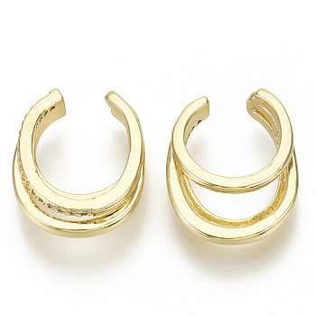 Brass Micro Pave Clear Cubic Zirconia Cuff Earrings, Split Earrings, Nickel Free, Real 18K Gold Plated, 17.5x14x5.5mm, Inner Diameter: 10mm