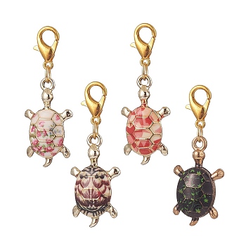 Tortoise Alloy Enamel Pendant Decorations, Zinc Alloy Lobster Claw Clasps Charm, Clip-on Charms, for Keychain, Purse, Backpack, Mixed Color, 38mm, 4pcs/set