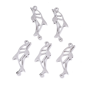 304 Stainless Steel Links Connectors, Laser Cut, Dolphin Shape, Stainless Steel Color, 20x8x1mm, Hole: 0.8~1.2mm