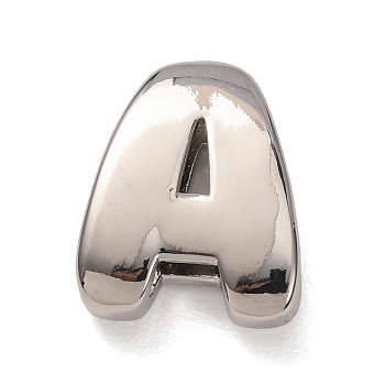 Brass Beads, Long-Lasting Plated, Rack Plating, Lead Free & Cadmium Free, Platinum, Letter A, 21x17x7mm, Hole: 18x4mm