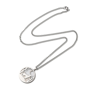 304 Stainless Steel Double Layer Pendant Necklaces, Moon with Wolf, Stainless Steel Color, 23.43 inch(59.5cm)