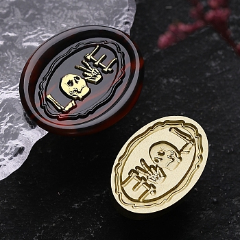 Halloween Theme Golden Tone Brass Wax Seal Stamp Head, for DIY Wax Seal Stamp Making, Word, 30x20x15mm, Hole: 7mm