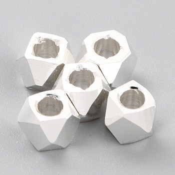 Brass Spacer Beads, Long-Lasting Plated, Faceted Column, 925 Sterling Silver Plated, 4x4~5mm, Hole: 2mm
