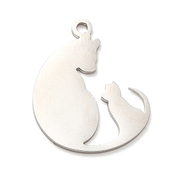 201 Stainless Steel Pendants, Cat Charms, Stainless Steel Color, 20.5x16.5x1mm, Hole: 1.5mm