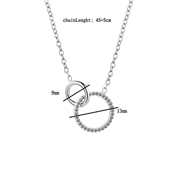 Stainless Steel Crystal Rhinestone Double Circle Pendant Necklaces, Stainless Steel Color, 17.72 inch(45cm)