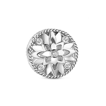 TINYSAND 925 Sterling Silver Fresh Daisy Charm Cubic Zirconia European Beads, Clear, 12.35x9.46mm, Hole: 4.67mm