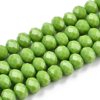 Brins de perles rondelles en verre de couleur unie à facettes, vert jaune, 6x4mm, Trou: 1mm, Environ 87~90 pcs/chapelet, 15.7 pouce