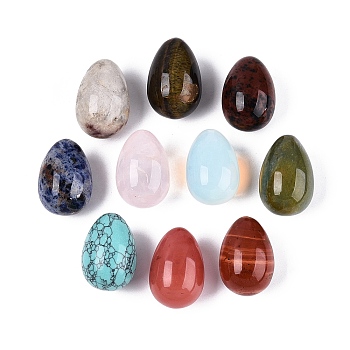 Natural & Synthetic Gemstone Egg Shape Figurine Display Decorations, Office Desktop Decoration, Feng Shui Energy Stone Gift, 28~31x20~21mm