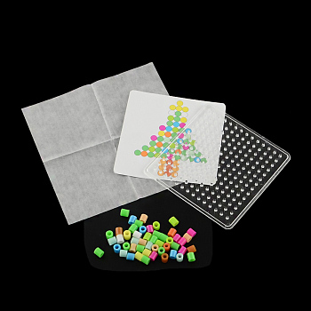Christmas Tree Square DIY Melty Beads Fuse Beads Sets: Fuse Beads, ABC Pegboards, Pattern Paper and Ironing Paper, Colorful, 8x8cm