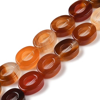 Natural Red Agate Beads Strands, Hollow Flat Oval, Number Zero Beads, 12x10x3.5~4mm, Hole: 1.2mm, about 20pcs/strand, 9.61''(24.4cm)