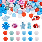 70Pcs 11 Styles Silicone Beads, Focal Beads, Mixed Shapes, Mixed Color, 15~31x15~30x8~16mm, Hole: 2~3mm(SIL-TA0003-55)