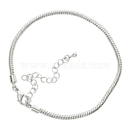 Brass European Style Bracelet Making, with Brass Lobster Claw Clasp, Silver Color Plated, 160x3mm(X-PPJ001Y-01S)
