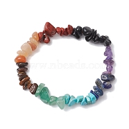 Chakra Natural Obsidian & Amethyst & Lapis Lazuli & Green Aventurine & Tiger Eye & Red Aventurine & Red Jasper, Synthetic Turquoise Chip Beaded Stretch Bracelets, Inner Diameter: 2-1/4 inch(5.8cm)(BJEW-JB10777-01)