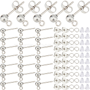 150Pcs 202 Stainless Steel Ball Stud Earring Findings, with 304 Stainless Steel Pins and Vertical Loop, 150Pcs Jump Rings, 300Pcs Ear Nuts, Stainless Steel Color, 15mm, Hole: 1.7mm, Pin: 0.7mm(STAS-SP0001-52B-P)