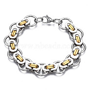 Ion Plating(IP) Two Tone 201 Stainless Steel Byzantine Chain Bracelet for Men Women, Nickel Free, Real 18K Gold Plated, 8-1/4 inch(21cm)(BJEW-S057-90)