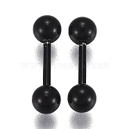 304 Stainless Steel Ball Stud Earrings, Barbell Cartilage Earrings, Electrophoresis Black, 13.5x5mm, Pin: 1mm, 24pairs/set(EJEW-H113-02EB-C)