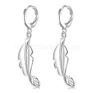 Beautiful Design Silver Color Plated Brass Leaf Dangle Earrings, 44x14mm(EJEW-BB00702)