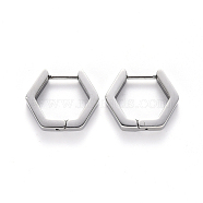 304 Stainless Steel Huggie Hoop Earrings, Hexagon, Stainless Steel Color, 15.5x16.5x3mm, Pin: 1mm(STAS-S103-24P)