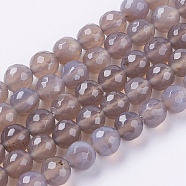 Natural Grey Agate Beads Strands, Faceted, Round, Dark Gray, 8mm, Hole: 1mm, about 48pcs/strand, 15 inch(G-G580-8mm-08)