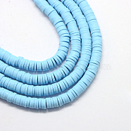 Handmade Polymer Clay Beads, Disc/Flat Round, Heishi Beads, Light Sky Blue, 8x0.5~1mm, Hole: 2mm, about 380~400pcs/strand, 17.7 inch(X-CLAY-R067-8.0mm-36)