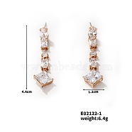 Geometric Cube Stud Earrings with Full Rhinestone Design, European and American Style, Golden, 44x12mm(TL4869-2)