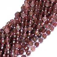 Natural Strawberry Quartz Beads Strands, with Seed Beads, Faceted, Bicone, Double Terminated Point Prism Beads, 5~7x6mm, Hole: 0.8mm, about 48pcs/strand, 15.55 inch(39.5cm)(G-O201B-35)