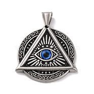 304 Stainless Steel Pendants, with Resin Evil Eye, Flat Round, Antique Silver, Triangle, 39x36x4mm, Hole: 9x5mm(STAS-U021-07AS-01)