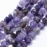 Natural Chevron Amethyst Beads Strands, Star Cut Round Beads, Faceted, 8~8.5mm, Hole: 1mm, about 48~50pcs/strand, 14.9~15.1 inch(38~38.5cm)(G-F523-41-8mm)