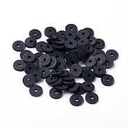Handmade Polymer Clay Beads, Disc/Flat Round, Heishi Beads, Black, 6x1mm, Hole: 2mm, about 23500pcs/1000g(CLAY-R067-6.0mm-B42)