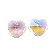 Pointed Back Electroplate Faceted Glass Pendants, Heart, Pink, 14x14x7mm, Hole: 1.6mm(EGLA-N006-046)