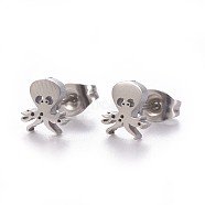 304 Stainless Steel Stud Earrings, Hypoallergenic Earrings, with Ear Nuts/Earring Back, Octopus, Stainless Steel Color, 7.5x7mm, Pin: 0.8mm, 12pairs/card(EJEW-F227-16P)