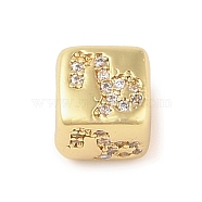 Brass Micro Pave Clear Cubic Zirconia European Beads, Cube, Capricorn, 8x8x7.5mm, Hole: 4.5mm(KK-K368-01G-10)