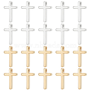 40Pcs 2 Colors Brass Charms, Long-Lasting Plated, Cross Charm, Mixed Color, 13x8x3mm, Hole: 1.5mm, 20pcs/color(KK-BC0012-05)