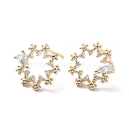 Clear Cubic Zirconia Star Stud Earrings, Brass Jewelry for Women, Lead Free & Cadmium Free & Nickel Free, Real 18K Gold Plated, 14.5x15mm, Pin: 0.8mm(EJEW-F281-32G)