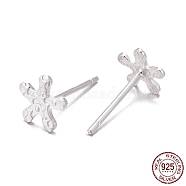 925 Sterling Silver Stud Earring Findings, with 925 Stamp, Flower, Silver, 6.5x6.5mm, Pin: 0.8mm(STER-T002-266S)