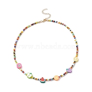 Watermelon & Dragon Fruit & Apple Polymer Clay & Glass Beaded Necklacefor Women, Colorful, 16.14 inch(41cm)(NJEW-TA00059)