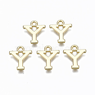 Alloy Charms, Cadmium Free & Nickel Free & Lead Free, Alphabet, Real 16K Gold Plated, Letter.Y, 14x12x1mm, Hole: 1.6mm(PALLOY-Q441-025Y-NR)