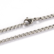 201 Stainless Steel Box Chains Necklaces, with Lobster Claw Clasps, Stainless Steel Color, 21.65 inch(55cm), 2.5mm(NJEW-L416-02-2.5mm)