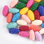 Synthetic Coral Beads, Dyed, Oval with Flower, Mixed Color, 16.5x9mm, Hole: 1~2mm(CORA-S026-12)