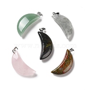 Natural Gemstone Pendants, with Platinum Tone Brass Findings, Moon, 32~34x13~15x8~9mm, Hole: 2x6mm(G-F714-03)