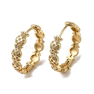 KC Gold Plated Brass Micro Pave Cubic Zirconia Hoop Earring, Pineapple, 25x5.5mm(EJEW-L271-16KCG-02)