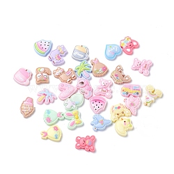 Cute Plastic Cabochons, Frosted, Mixed Shapes, Mixed Color, 15~27x16~23.5x4.5~6mm(X-CRES-K009-01)