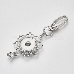 Alloy Snap Pendant Making, with Swivel Clasps, Card Holders, for Snap Buttons, Flower, Platinum, 44x36x5mm, Hole: 5x5.5mm, Fit Snap Button: 5~6mm Knob(PALLOY-Q315-03)