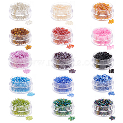 8/0 Glass Seed Beads, Trans. Colours Lustered & Silver Lined & Opaque Colors Lustered & Transparent Colours Rainbow & Ceylon & Iris, Round, Mixed Color, 8/0, 3mm, Hole: 1mm, 15colors, 600pcs/color, 9000pcs/box(SEED-PH0012-37-3mm)
