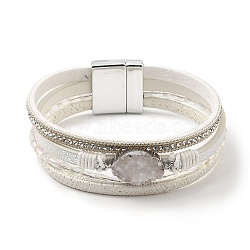 Vintage Leather Bracelet with European and American White Crystal Inlaid Diamonds - Magnetic Buckle., 0.1cm(ST1113701)