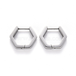 Tarnish Resistant 304 Stainless Steel Huggie Hoop Earrings, Hexagon, Stainless Steel Color, 14.5x16.5x3mm, Pin: 1mm(STAS-S103-24P)